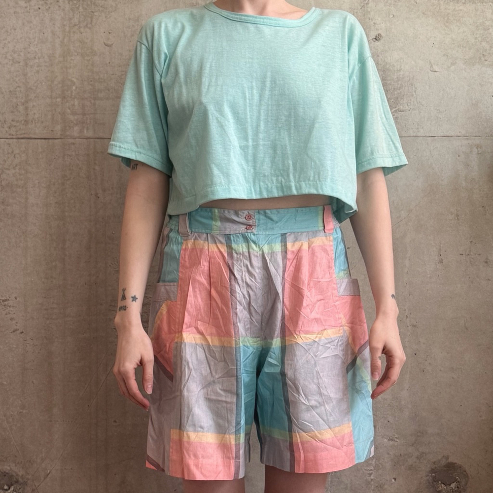 Vintage 80's Cotton Plaid Pastel Shorts Size M